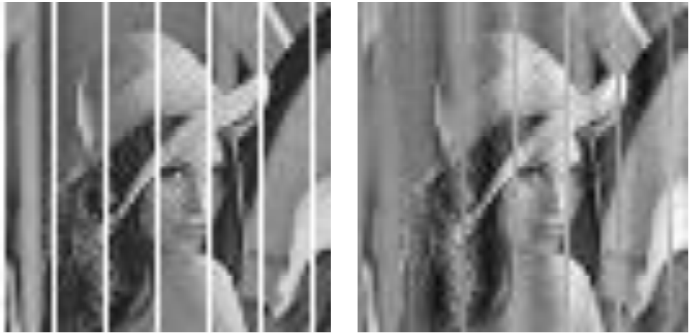 Input image and image after removing vertical bars